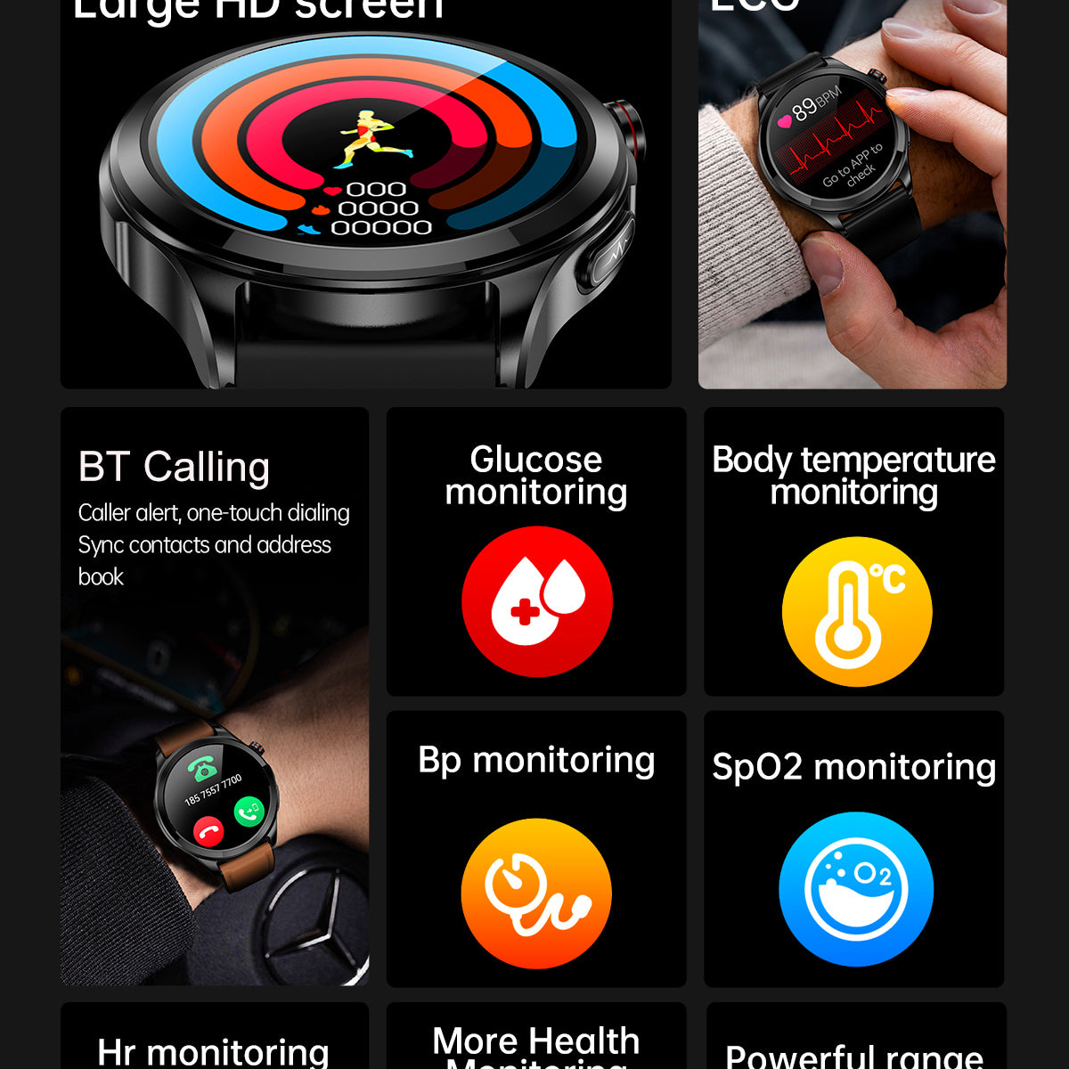 VitalGuard Advanced - Blood Sugar Monitoring & SOS Emergency Smartwatch